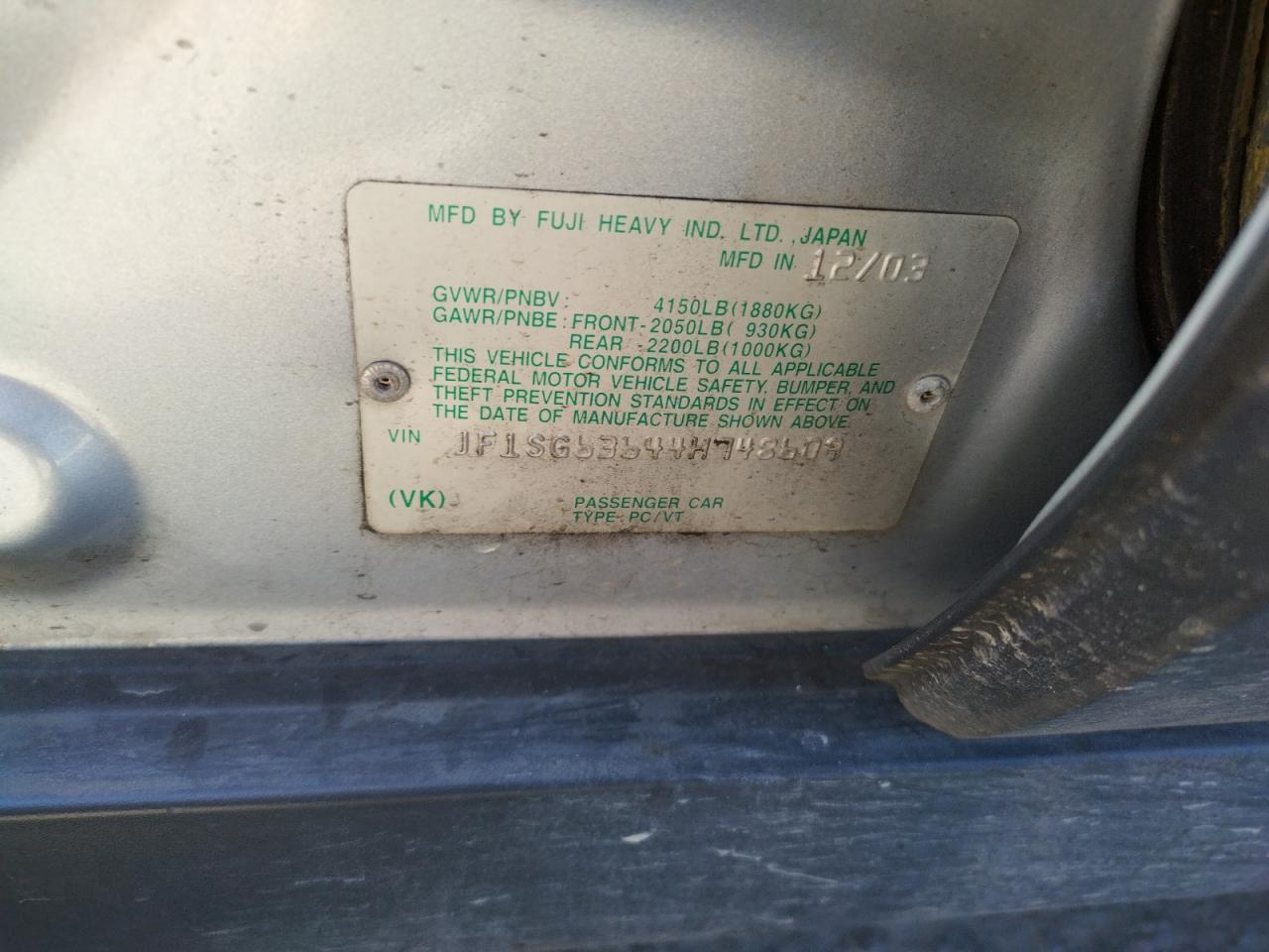 Photo 10 from auction – 2004 SUBARU FORESTER 2 with VIN JF1SG63644H748609