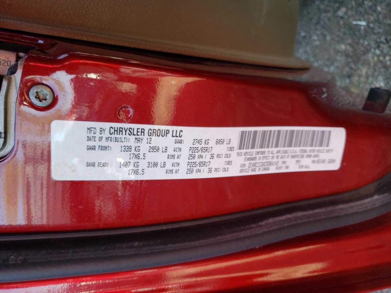 Photo 10 from auction – 2012 CHRYSLER TOWN & COU with VIN 2C4RC1CGXCR364143
