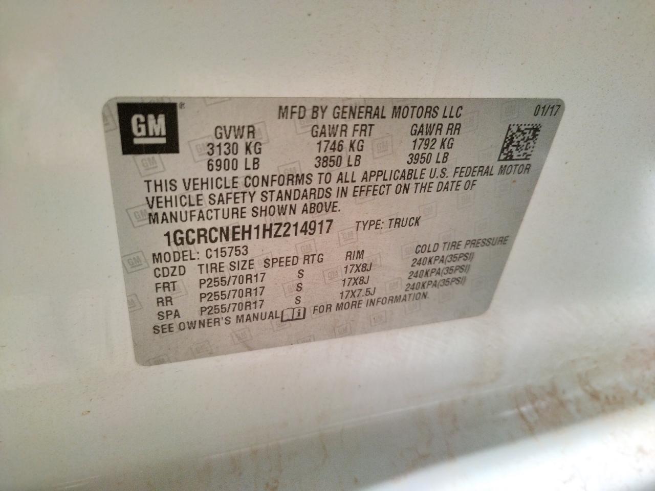 Photo 10 from auction – 2017 CHEVROLET SILVERADO with VIN 1GCRCNEH1HZ214917