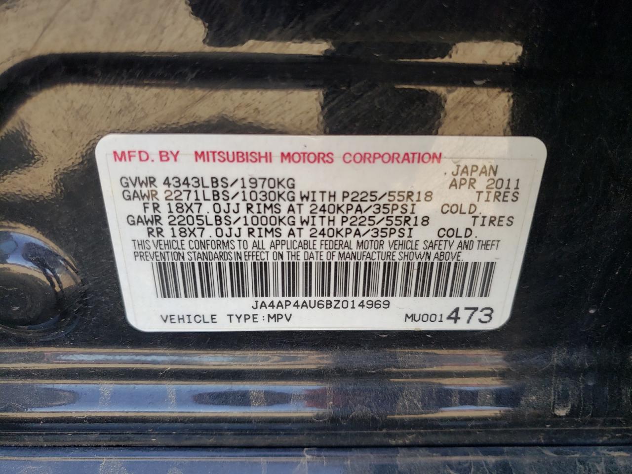 Photo 10 from auction – 2011 MITSUBISHI OUTLANDER with VIN JA4AP4AU6BZ014969