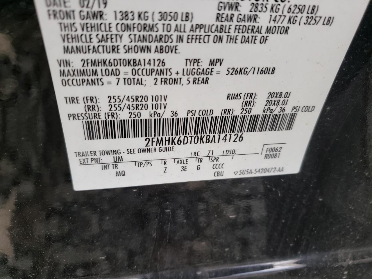 Photo 10 from auction – 2019 FORD FLEX LIMIT with VIN 2FMHK6DT0KBA14126