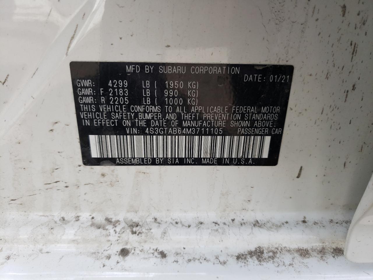 Photo 10 from auction – 2021 SUBARU IMPREZA with VIN 4S3GTAB64M3711105