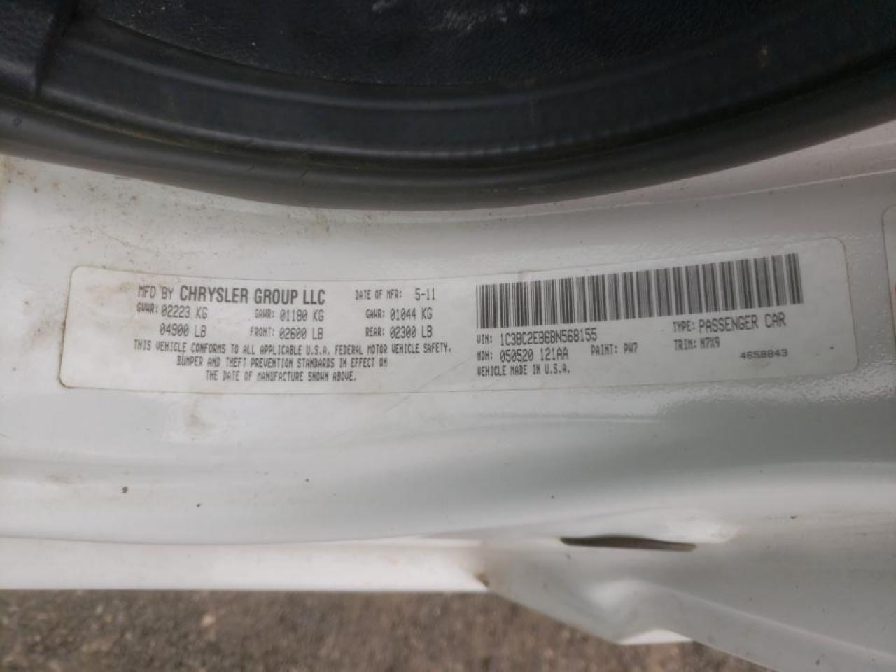 Photo 10 from auction – 2011 CHRYSLER 200 TOURIN with VIN 1C3BC2EB6BN568155