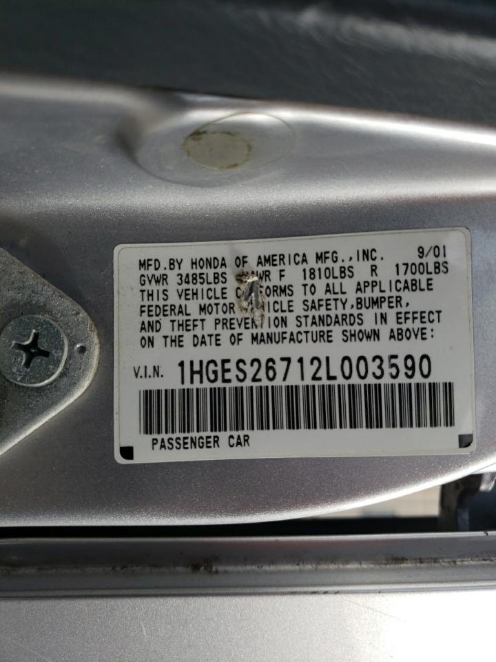 Photo 10 from auction – 2002 HONDA CIVIC EX with VIN 1HGES26712L003590