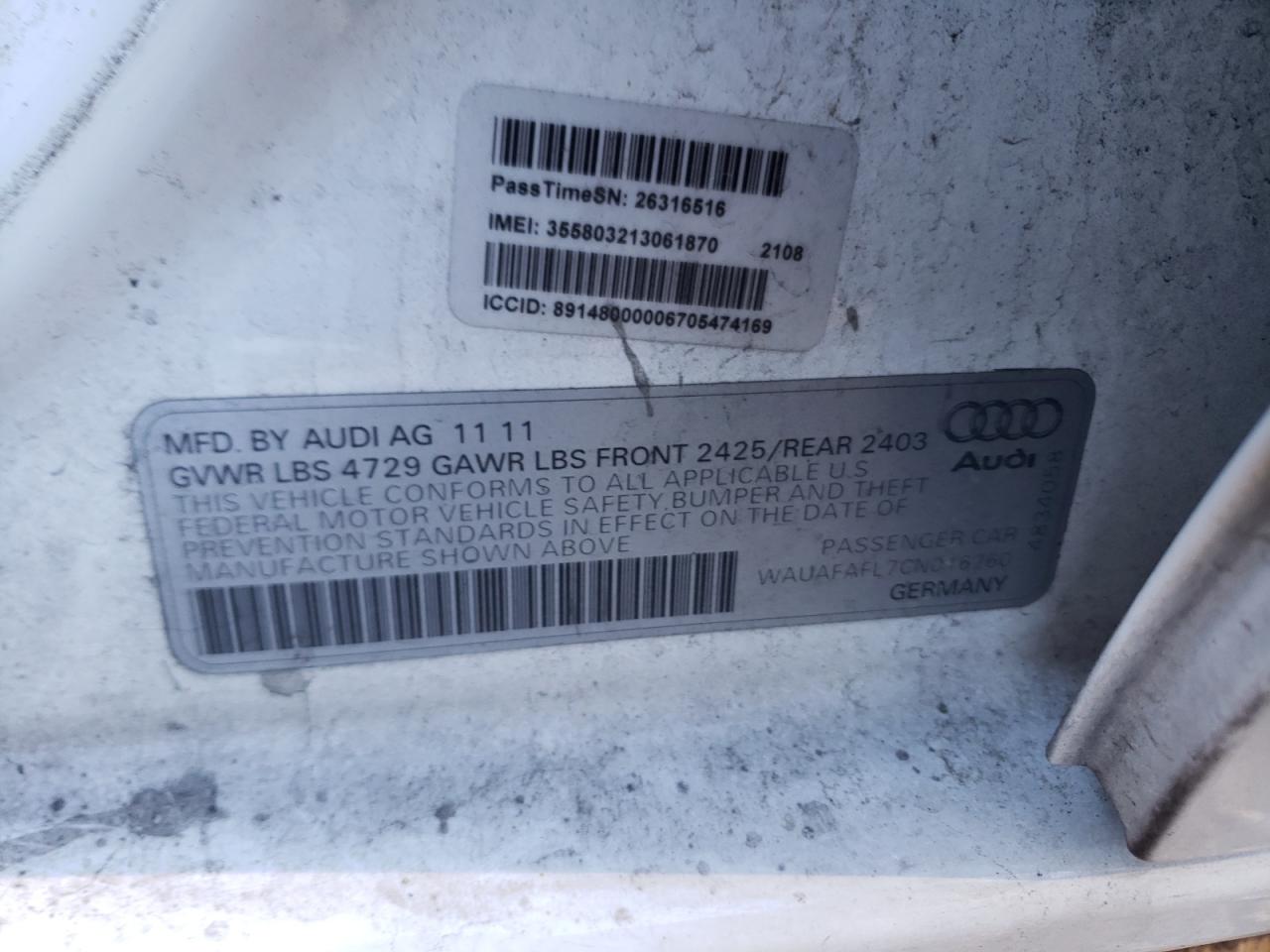 Photo 10 from auction – 2012 AUDI A4 PREMIUM with VIN WAUAFAFL7CN016260