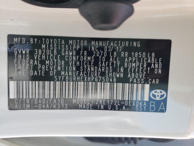 Photo 10 from auction – 2017 TOYOTA COROLLA L with VIN 5YFBURHEXHP675048
