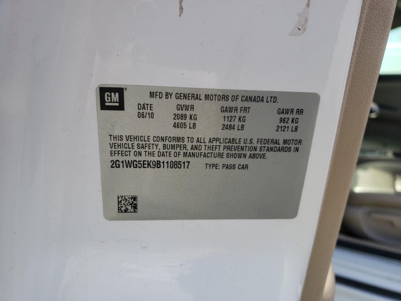 Photo 10 from auction – 2011 CHEVROLET IMPALA LT with VIN 2G1WG5EK9B1108517