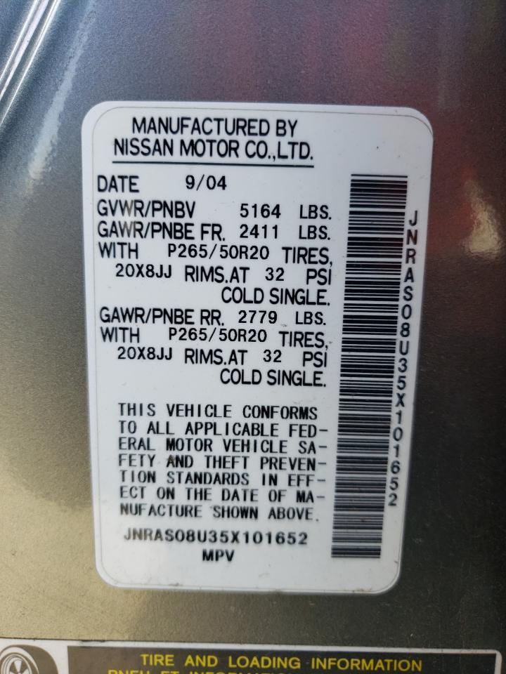 Photo 10 from auction – 2005 INFINITI FX35 with VIN JNRAS08U35X101652