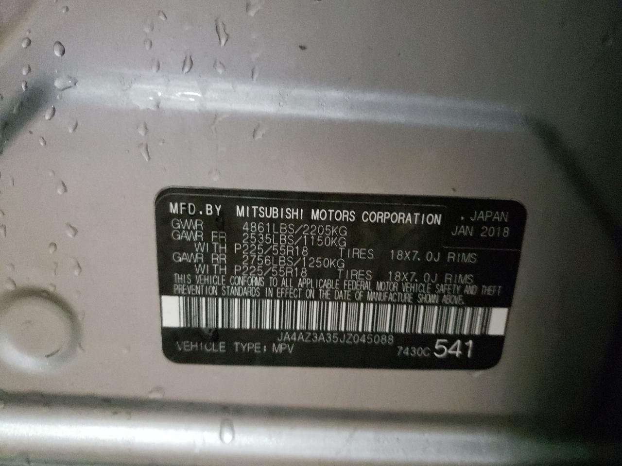 Photo 10 from auction – 2018 MITSUBISHI OUTLANDER with VIN JA4AZ3A35JZ045088