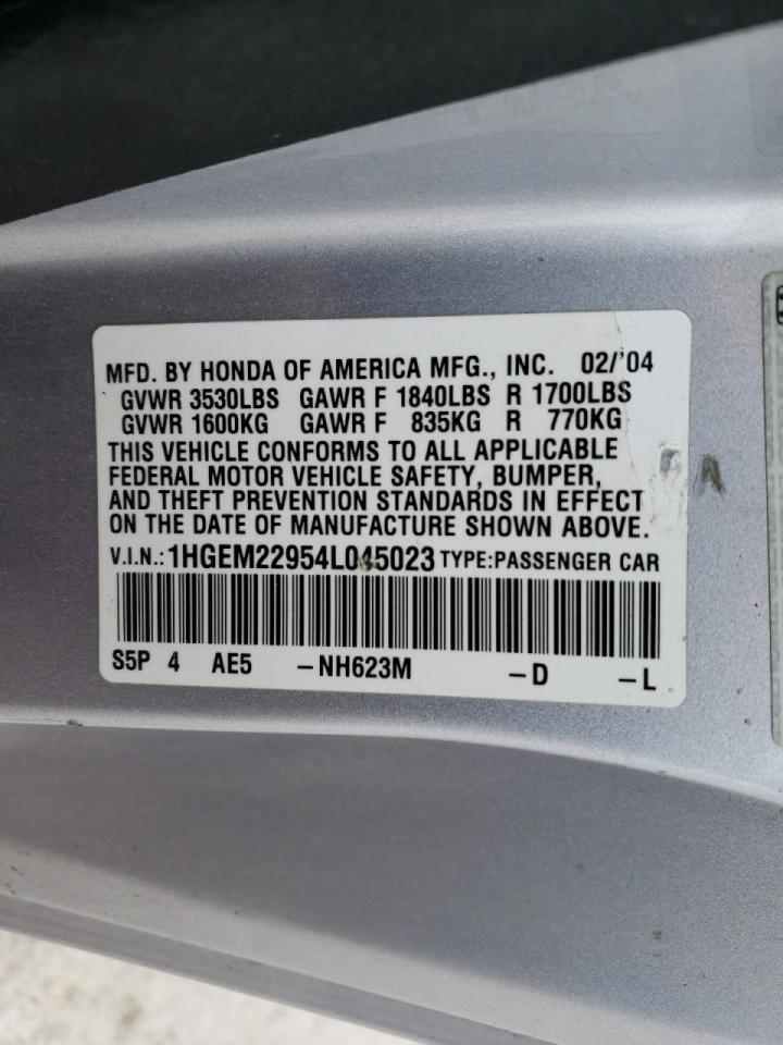 Photo 10 from auction – 2004 HONDA CIVIC EX with VIN 1HGEM22954L045023