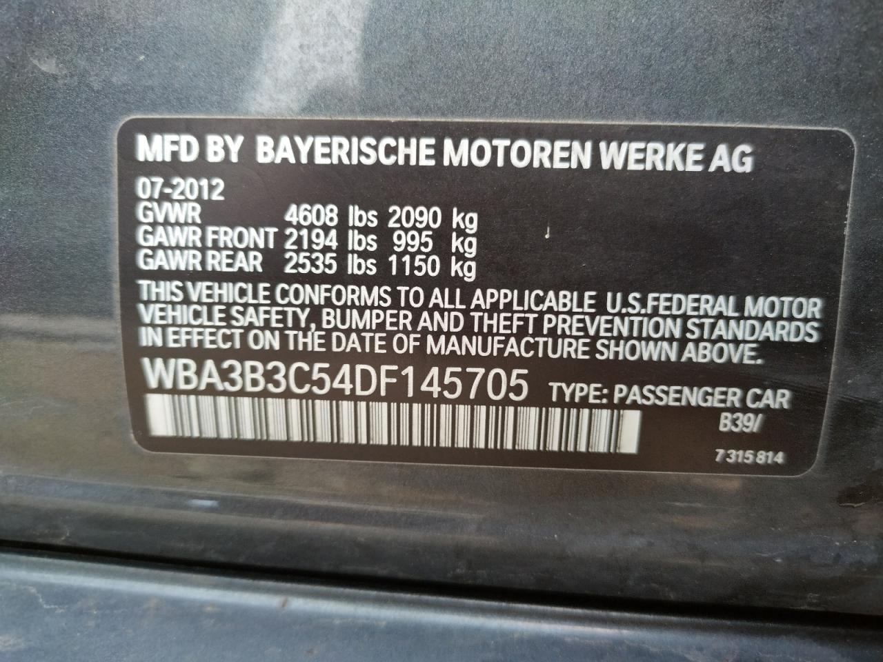 Photo 10 from auction – 2013 BMW 328 XI with VIN WBA3B3C54DF145705