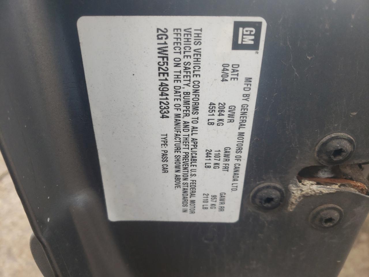 Photo 10 from auction – 2004 CHEVROLET IMPALA with VIN 2G1WF52E149412334