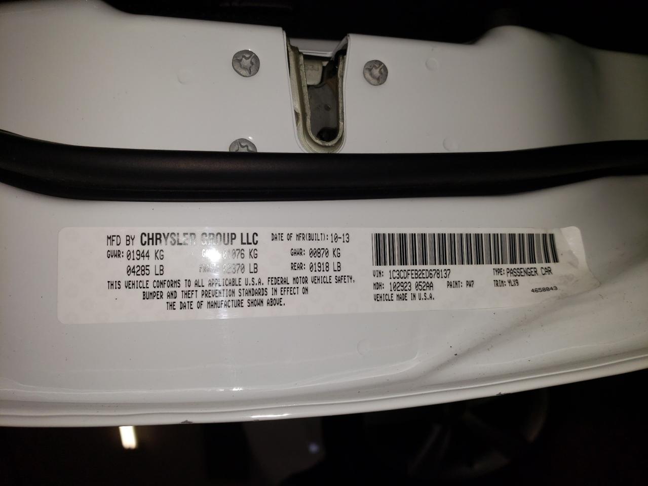 Photo 10 from auction – 2014 DODGE DART GT with VIN 1C3CDFEB2ED678137