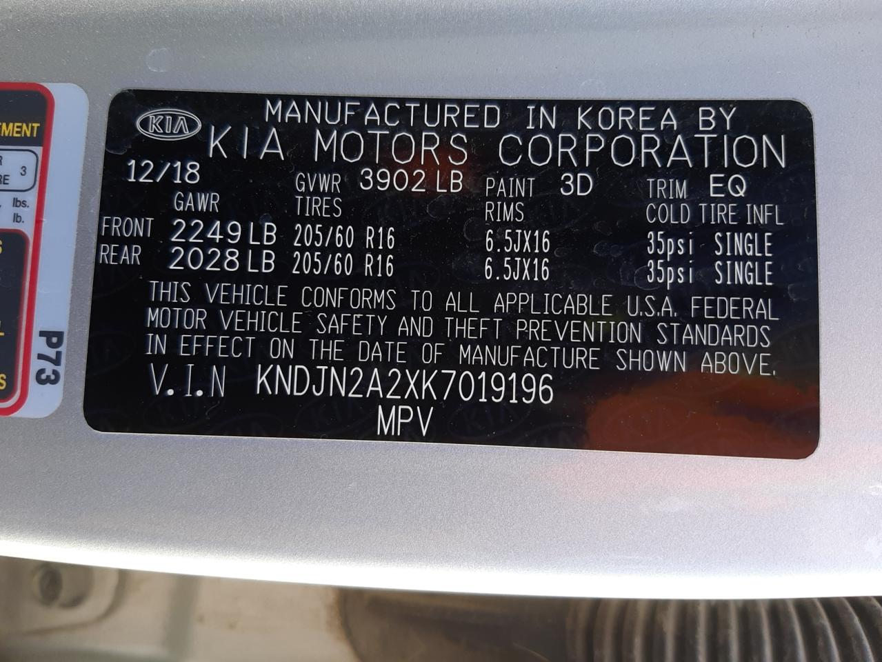 Photo 10 from auction – 2019 KIA SOUL with VIN KNDJN2A2XK7019196