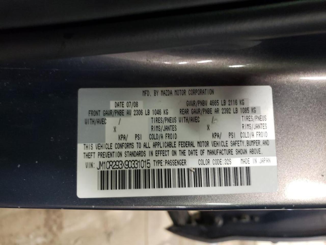 Photo 10 from auction – 2009 MAZDA 5 with VIN JM1CR293X90331015