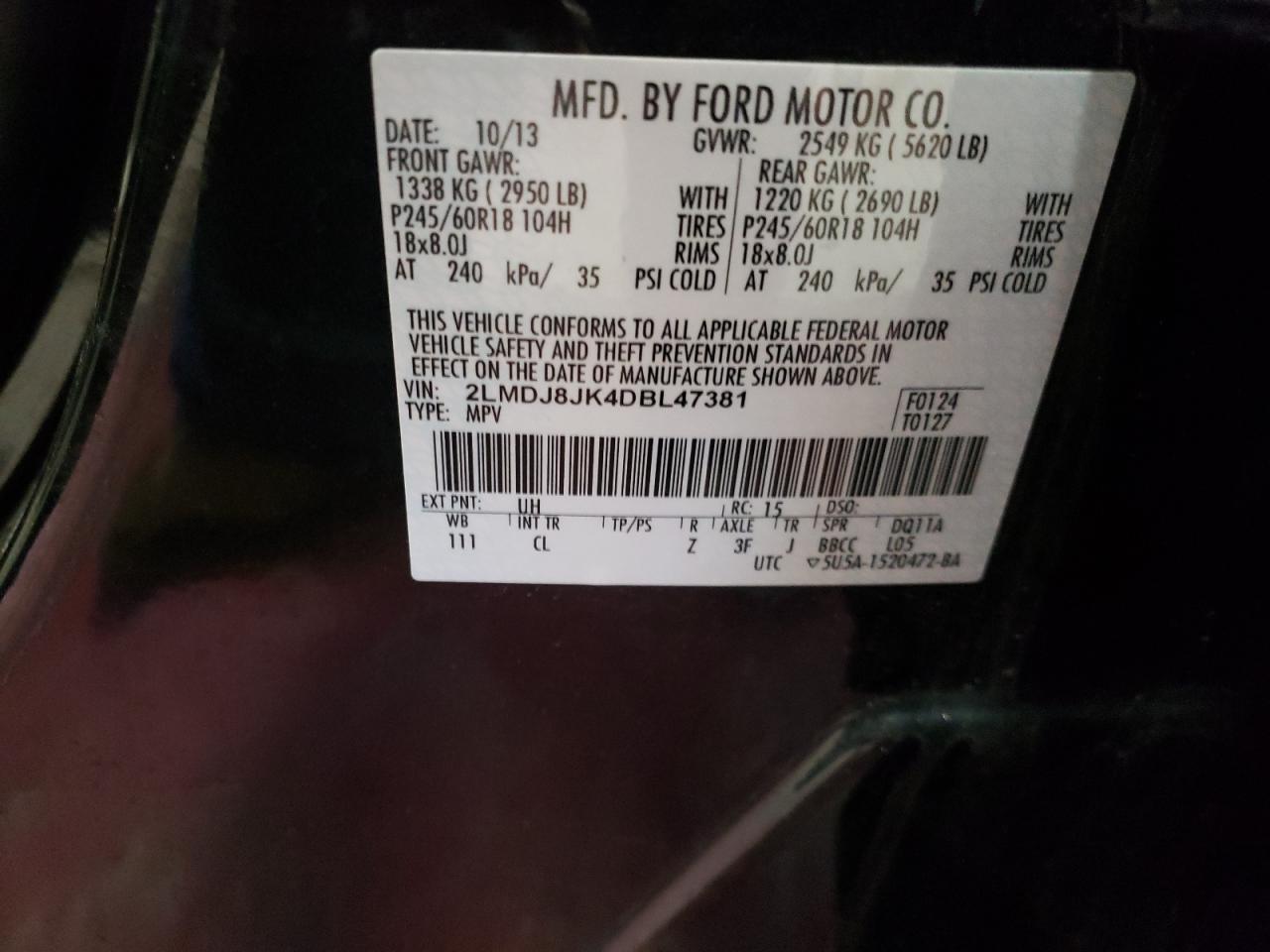 Photo 10 from auction – 2013 LINCOLN MKX with VIN 2LMDJ8JK4DBL47381