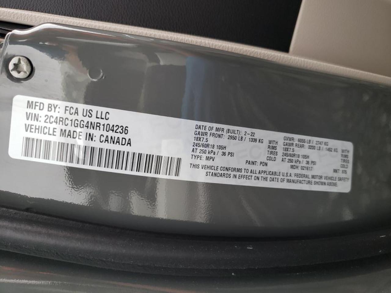 Photo 10 from auction – 2022 CHRYSLER PACIFICA with VIN 2C4RC1GG4NR104236