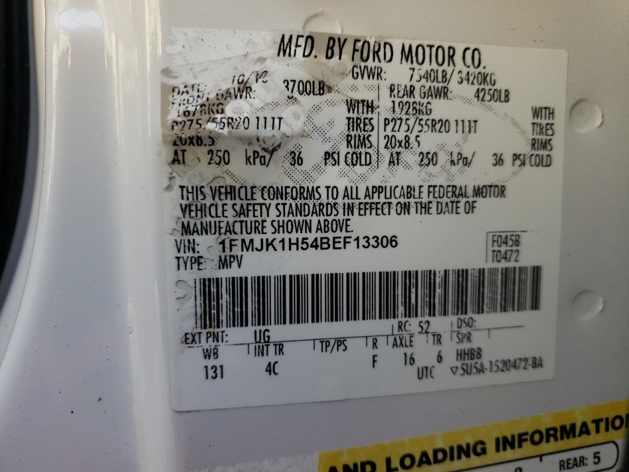 Photo 10 from auction – 2011 FORD EXPEDITION with VIN 1FMJK1H54BEF13306