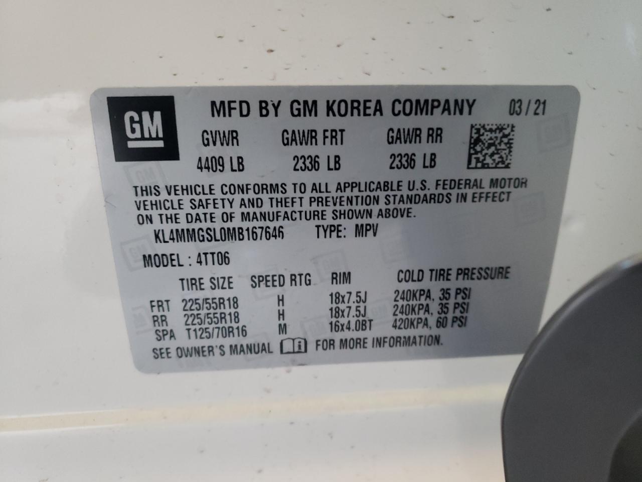 Photo 10 from auction – 2021 BUICK ENCORE GX with VIN KL4MMGSL0MB167646