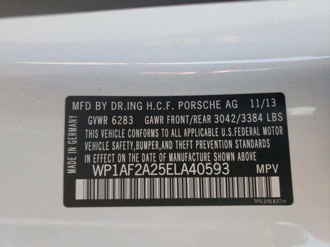 Photo 10 from auction – 2014 PORSCHE CAYENNE with VIN WP1AF2A25ELA40593