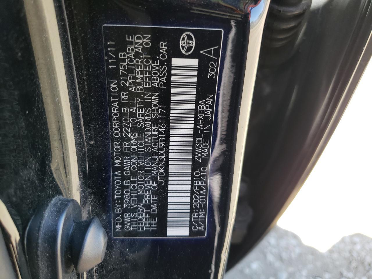 Photo 10 from auction – 2011 TOYOTA PRIUS with VIN JTDKN3DU9B1461171