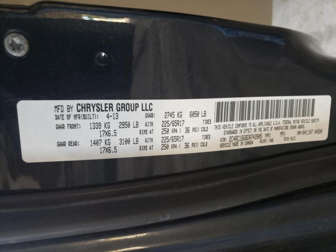 Photo 10 from auction – 2013 CHRYSLER TOWN & COU with VIN 2C4RC1BG8DR743905