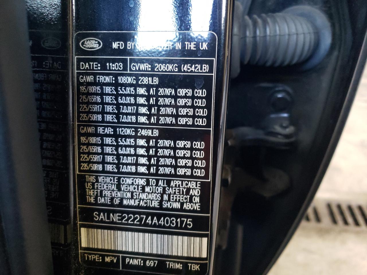 Photo 10 from auction – 2004 LAND ROVER FREELANDER with VIN SALNE22274A403175