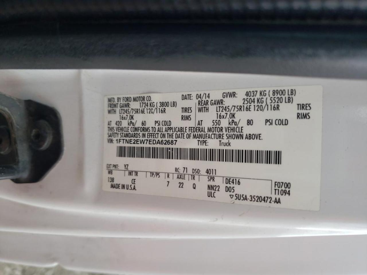Photo 10 from auction – 2014 FORD ECONOLINE with VIN 1FTNE2EW7EDA62687