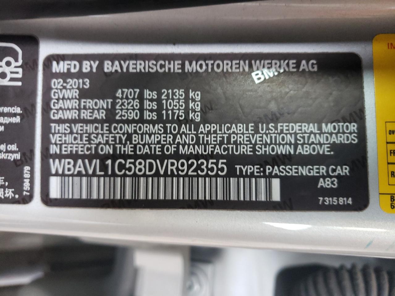 Photo 10 from auction – 2013 BMW X1 XDRIVE2 with VIN WBAVL1C58DVR92355