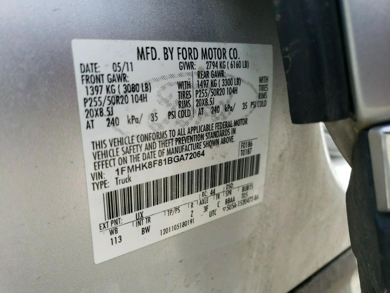 Photo 10 from auction – 2011 FORD EXPLORER L with VIN 1FMHK8F81BGA72064