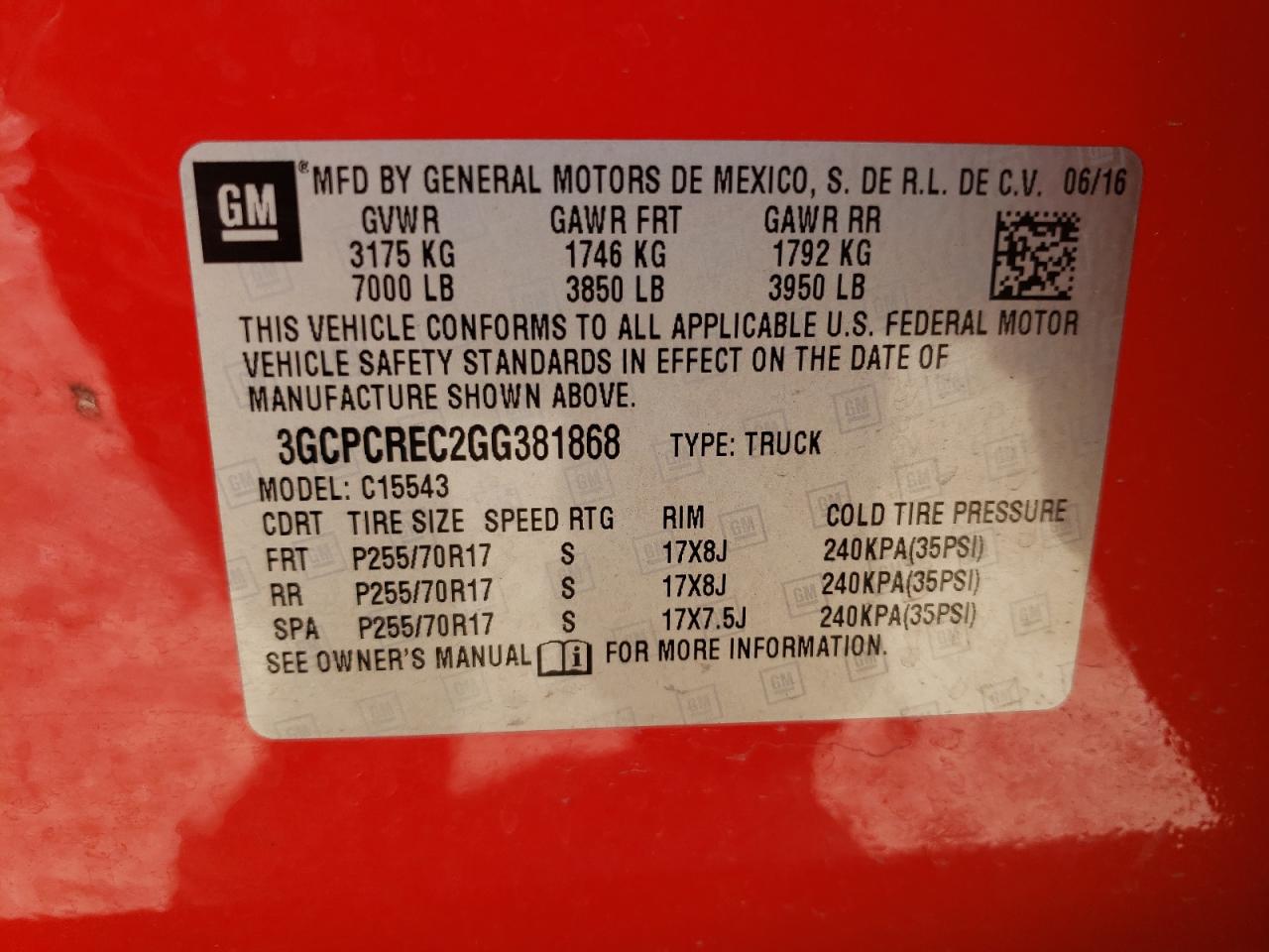 Photo 10 from auction – 2016 CHEVROLET SILVERADO with VIN 3GCPCREC2GG381868