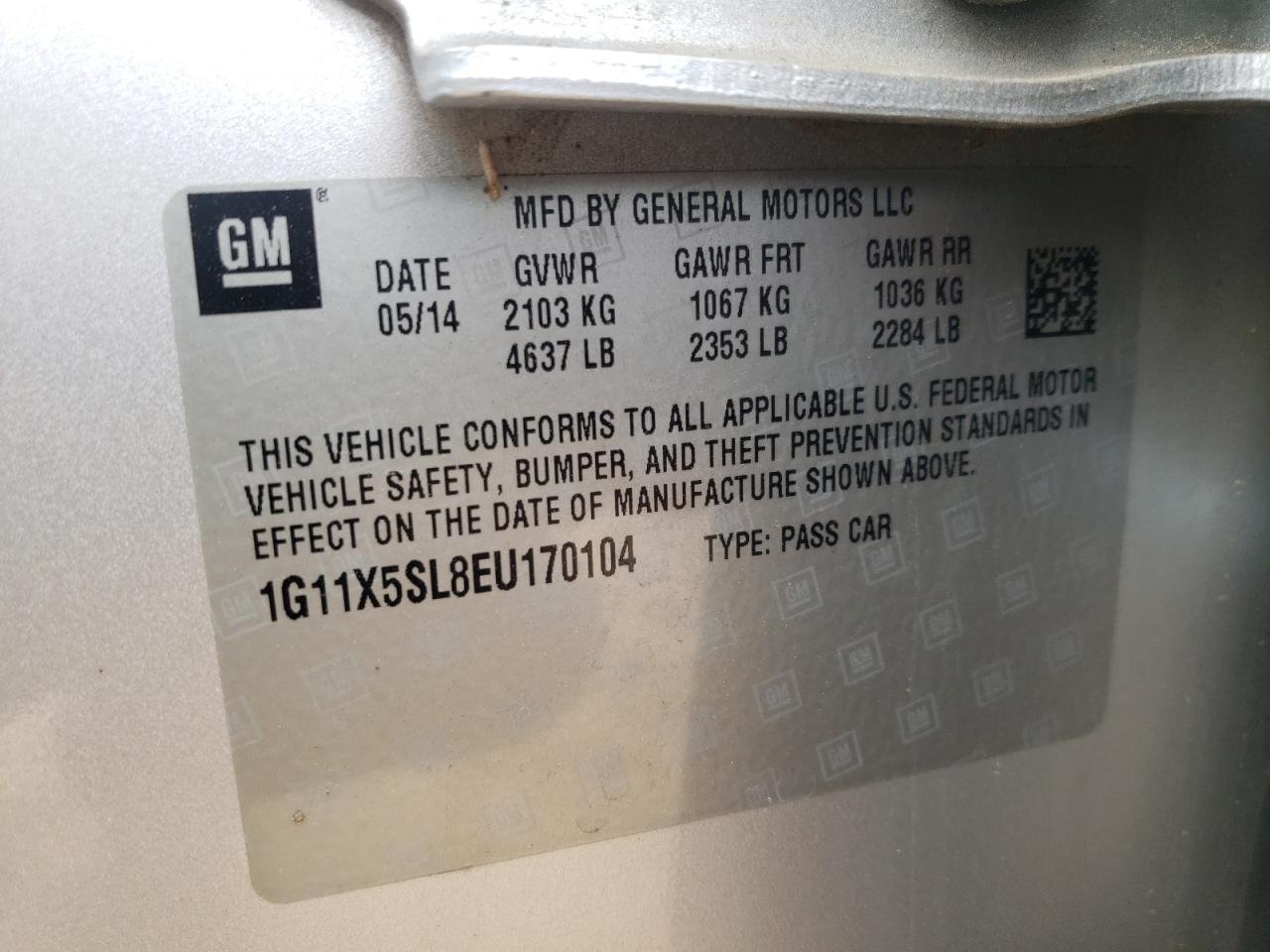 Photo 10 from auction – 2014 CHEVROLET IMPALA LS with VIN 1G11X5SL8EU170104