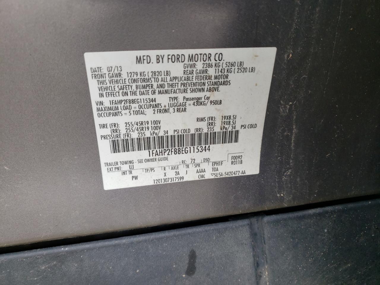 Photo 10 from auction – 2014 FORD TAURUS LIM with VIN 1FAHP2F88EG115344