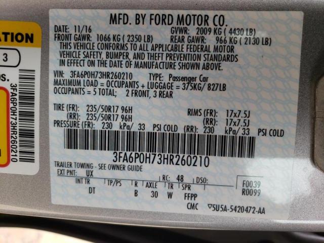 Photo 10 from auction – 2017 FORD FUSION SE with VIN 3FA6P0H73HR260210