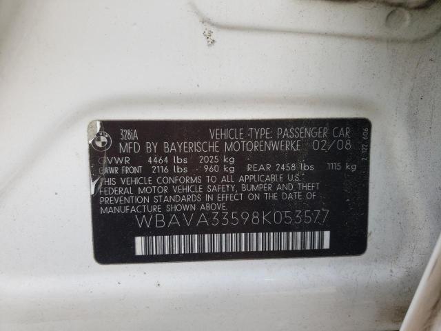 Photo 10 from auction – 2008 BMW 328 I with VIN WBAVA33598K053577