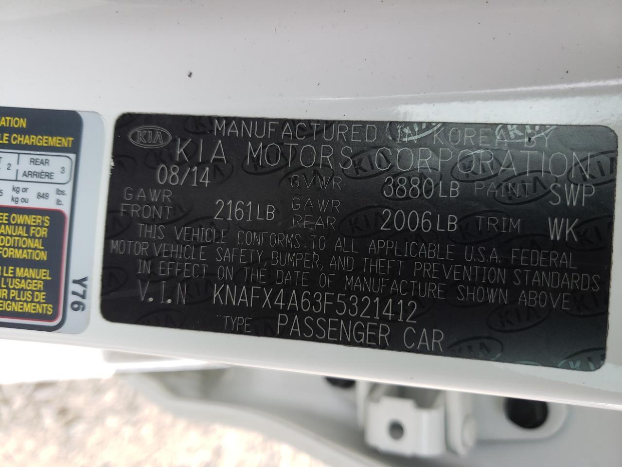 Photo 10 from auction – 2015 KIA FORTE LX with VIN KNAFX4A63F5321412