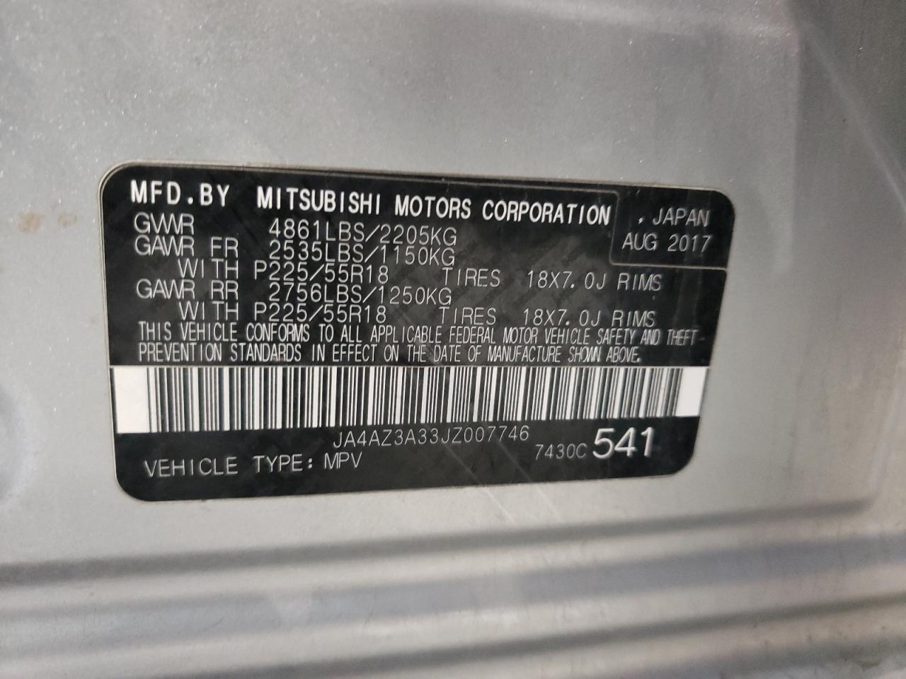 Photo 10 from auction – 2018 MITSUBISHI OUTLANDER with VIN JA4AZ3A33JZ007746