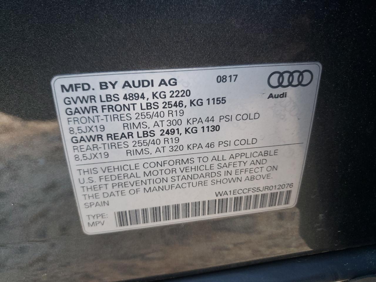 Photo 10 from auction – 2018 AUDI Q3 PREMIUM with VIN WA1ECCFS5JR012076