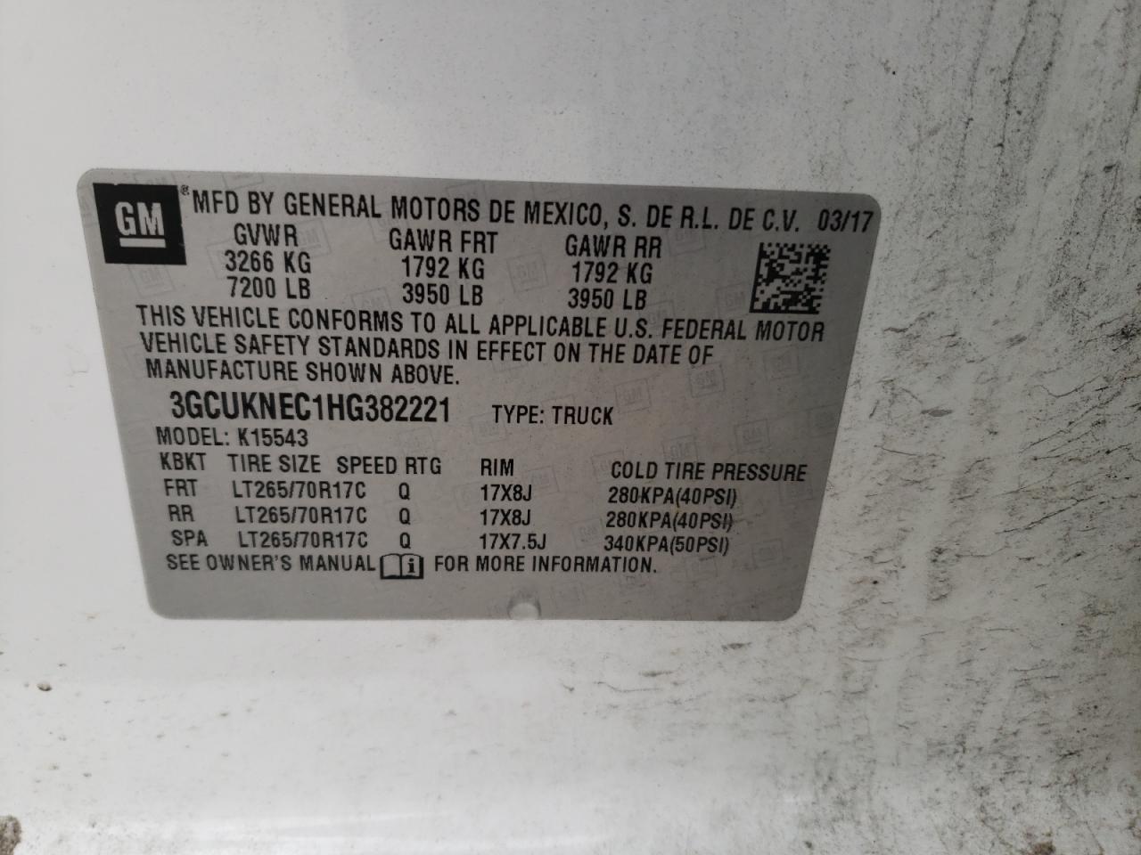 Photo 10 from auction – 2017 CHEVROLET SILVERADO with VIN 3GCUKNEC1HG382221