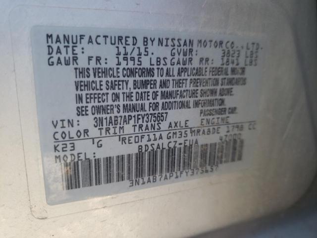 Photo 10 from auction – 2015 NISSAN SENTRA S with VIN 3N1AB7AP1FY375657