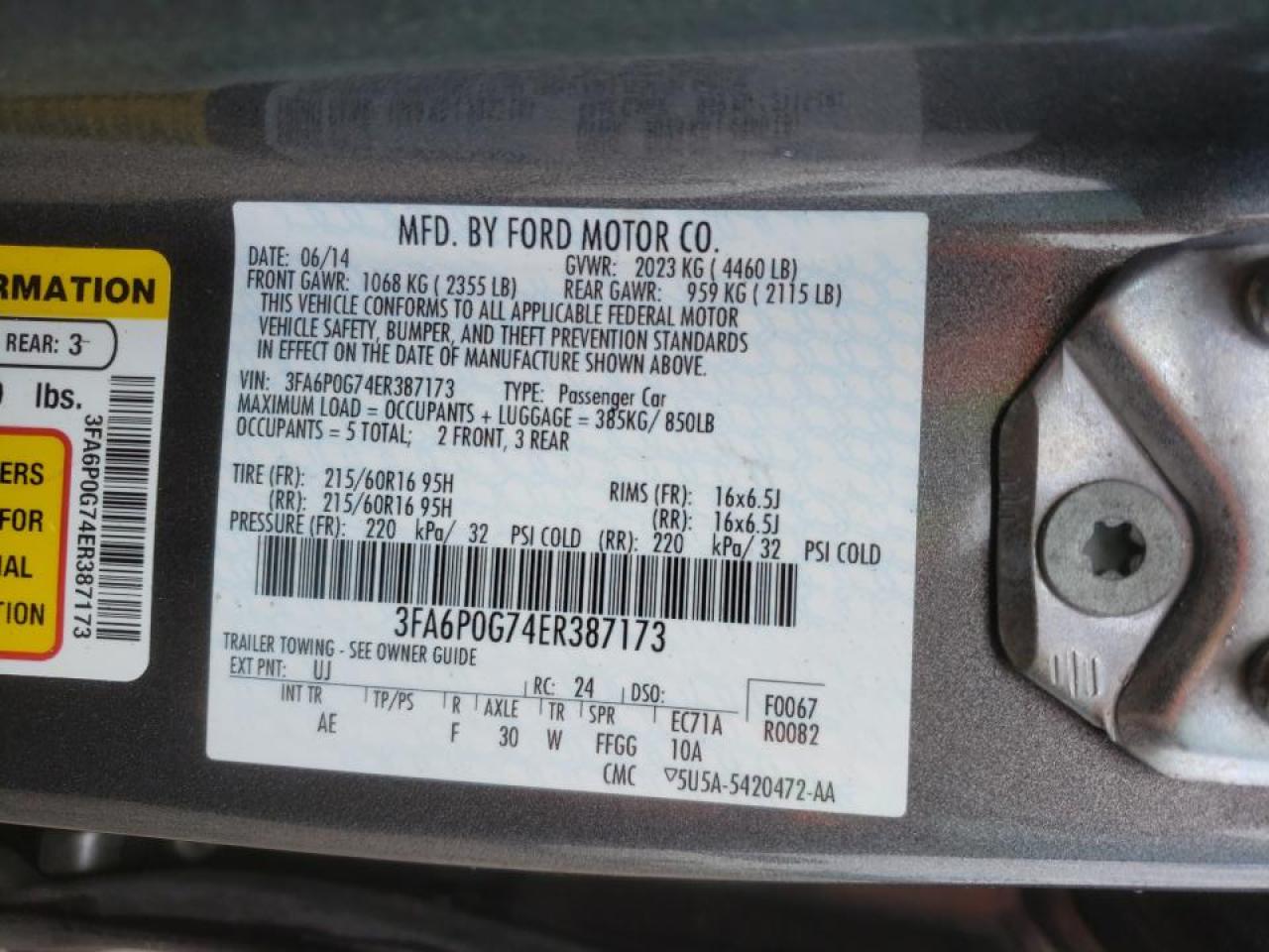 Photo 10 from auction – 2014 FORD FUSION S with VIN 3FA6P0G74ER387173