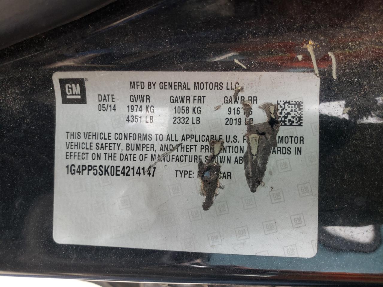 Photo 10 from auction – 2014 BUICK VERANO with VIN 1G4PP5SK0E4214147