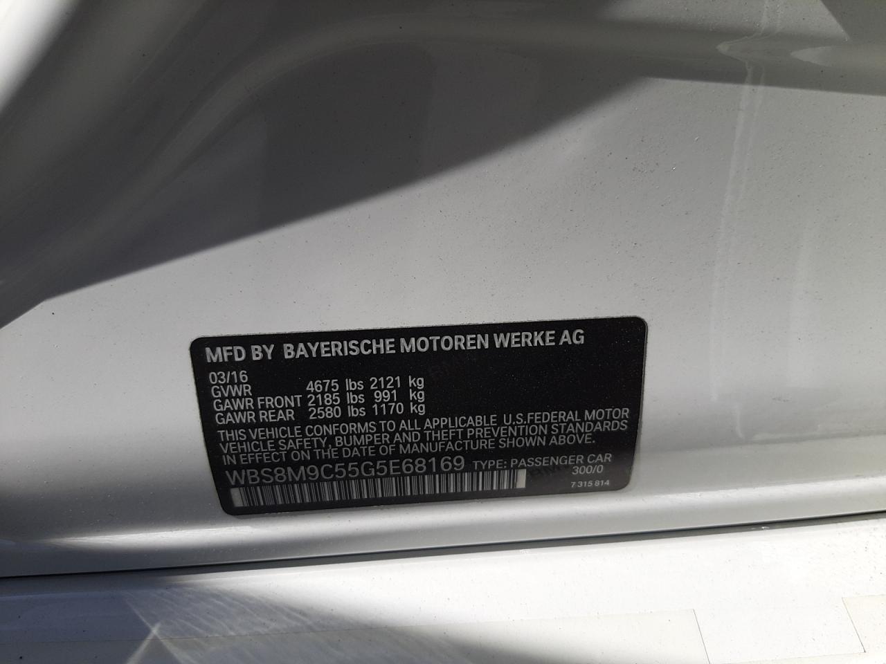 Photo 10 from auction – 2016 BMW M3 with VIN WBS8M9C55G5E68169