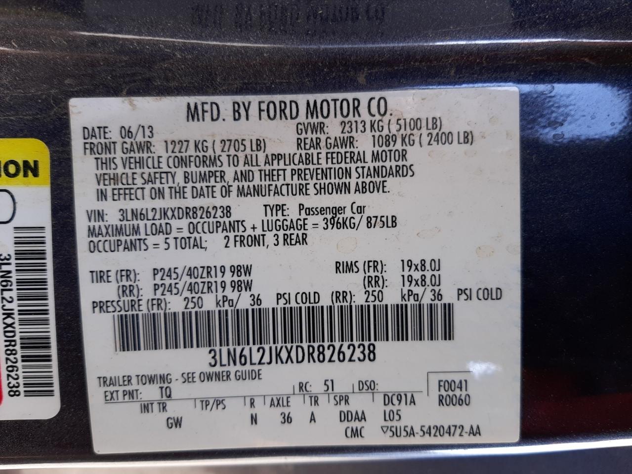 Photo 10 from auction – 2013 LINCOLN MKZ with VIN 3LN6L2JKXDR826238