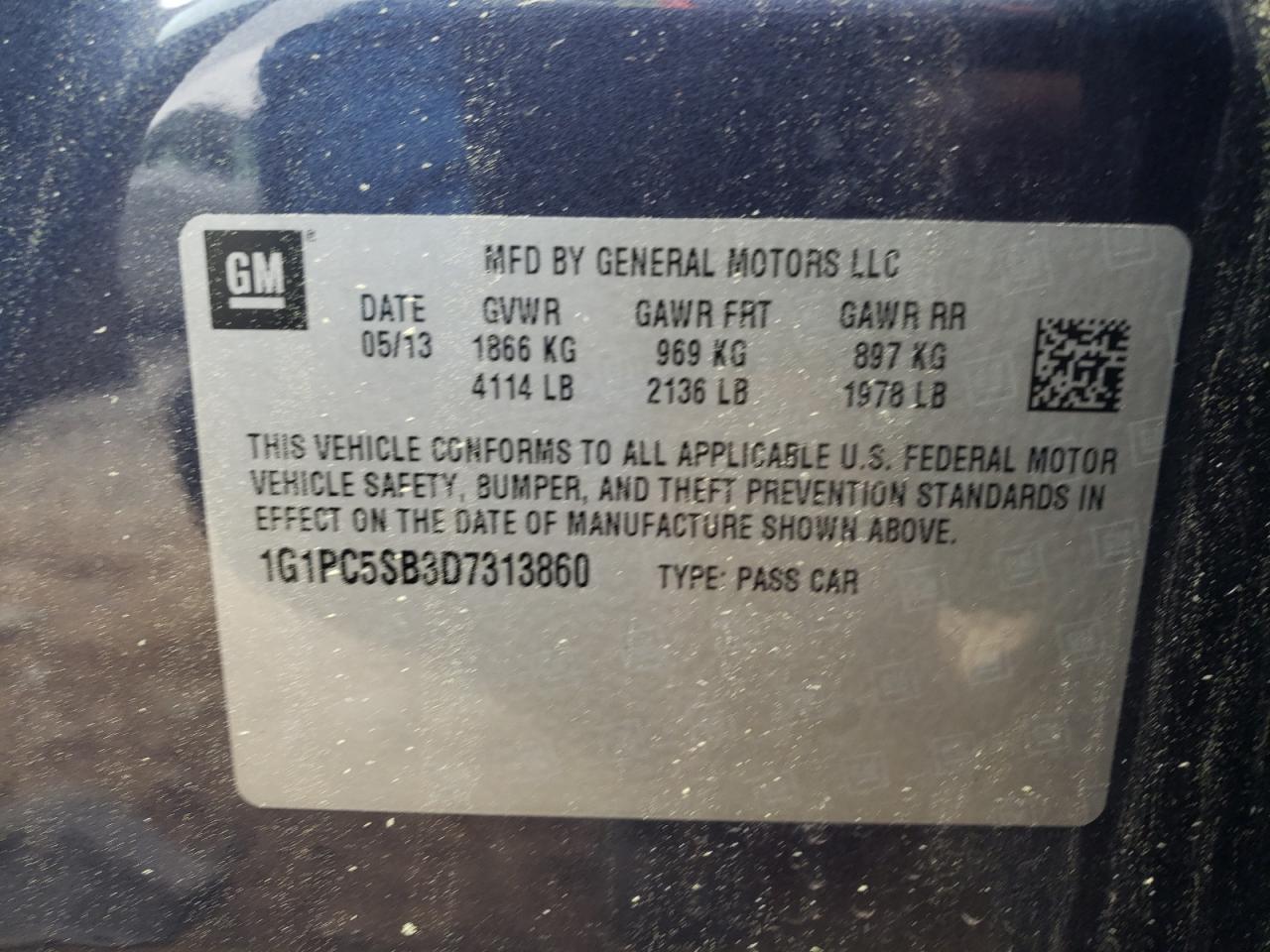 Photo 10 from auction – 2013 CHEVROLET CRUZE LT with VIN 1G1PC5SB3D7313860