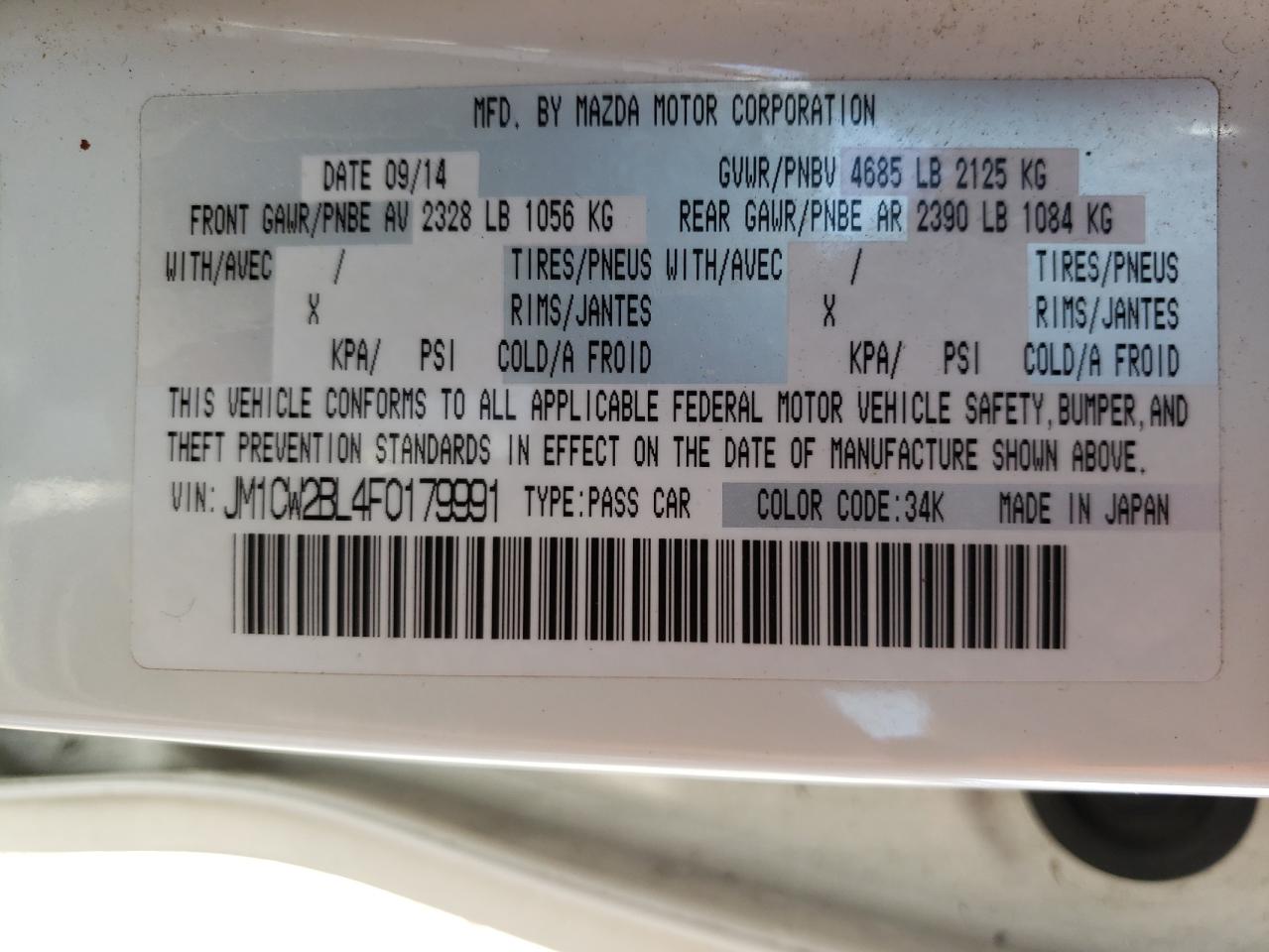 Photo 10 from auction – 2015 MAZDA 5 SPORT with VIN JM1CW2BL4F0179991