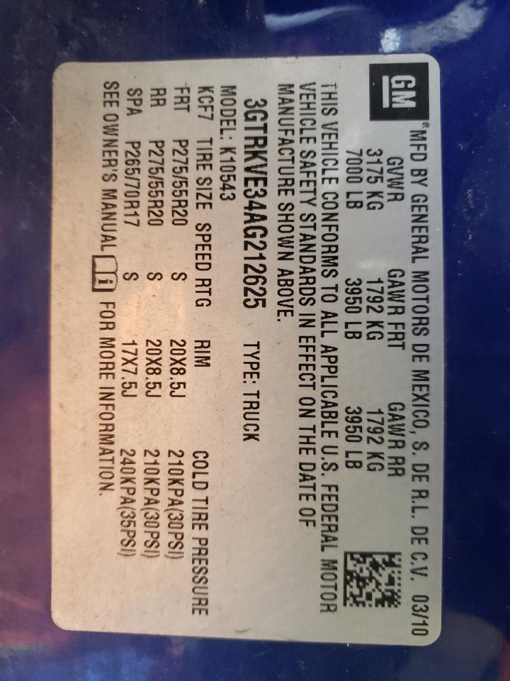 Photo 10 from auction – 2010 GMC SIERRA K15 with VIN 3GTRKVE34AG212625