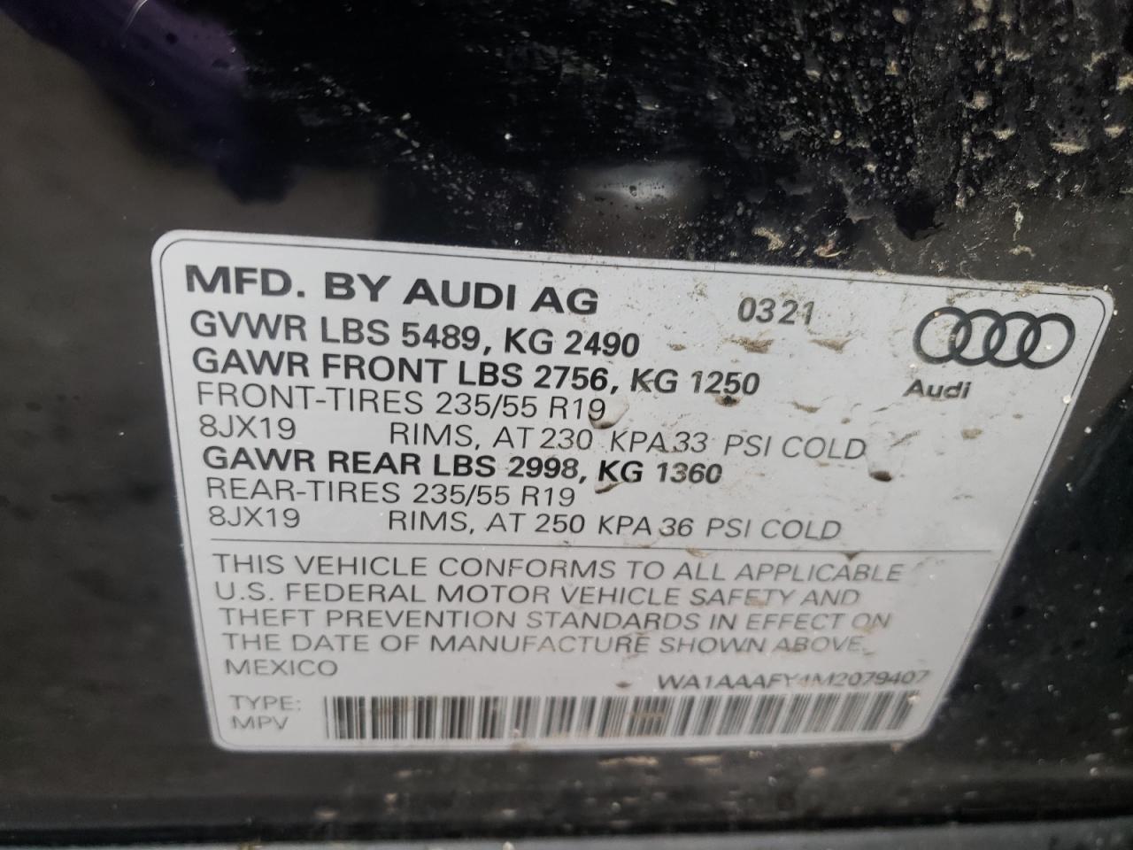 Photo 10 from auction – 2021 AUDI Q5 PREMIUM with VIN WA1AAAFY4M2079407