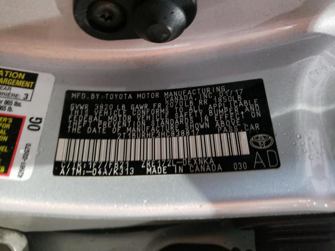 Photo 10 from auction – 2017 TOYOTA COROLLA L with VIN 2T1BURHE3HC838817