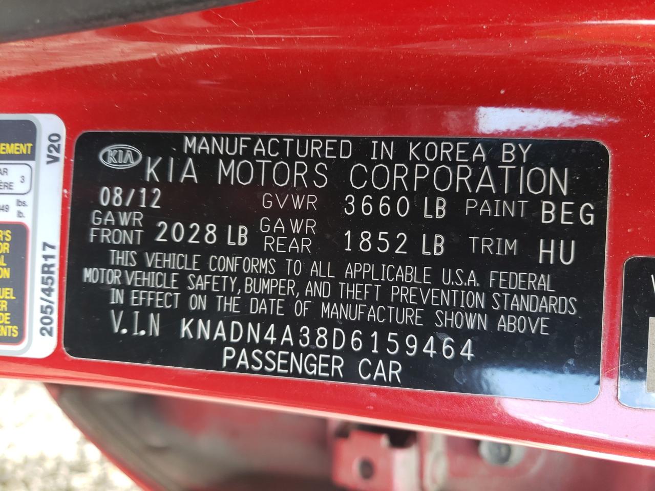 Photo 10 from auction – 2013 KIA RIO EX with VIN KNADN4A38D6159464